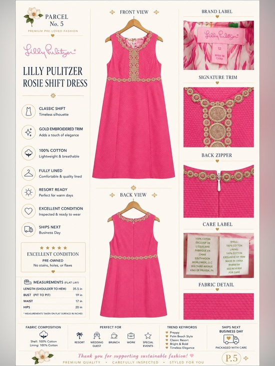 Lilly Pulitzer Dresses & Skirts - Lilly Pulitzer Rosie Shift Dress Pink/Gold Size 12‎